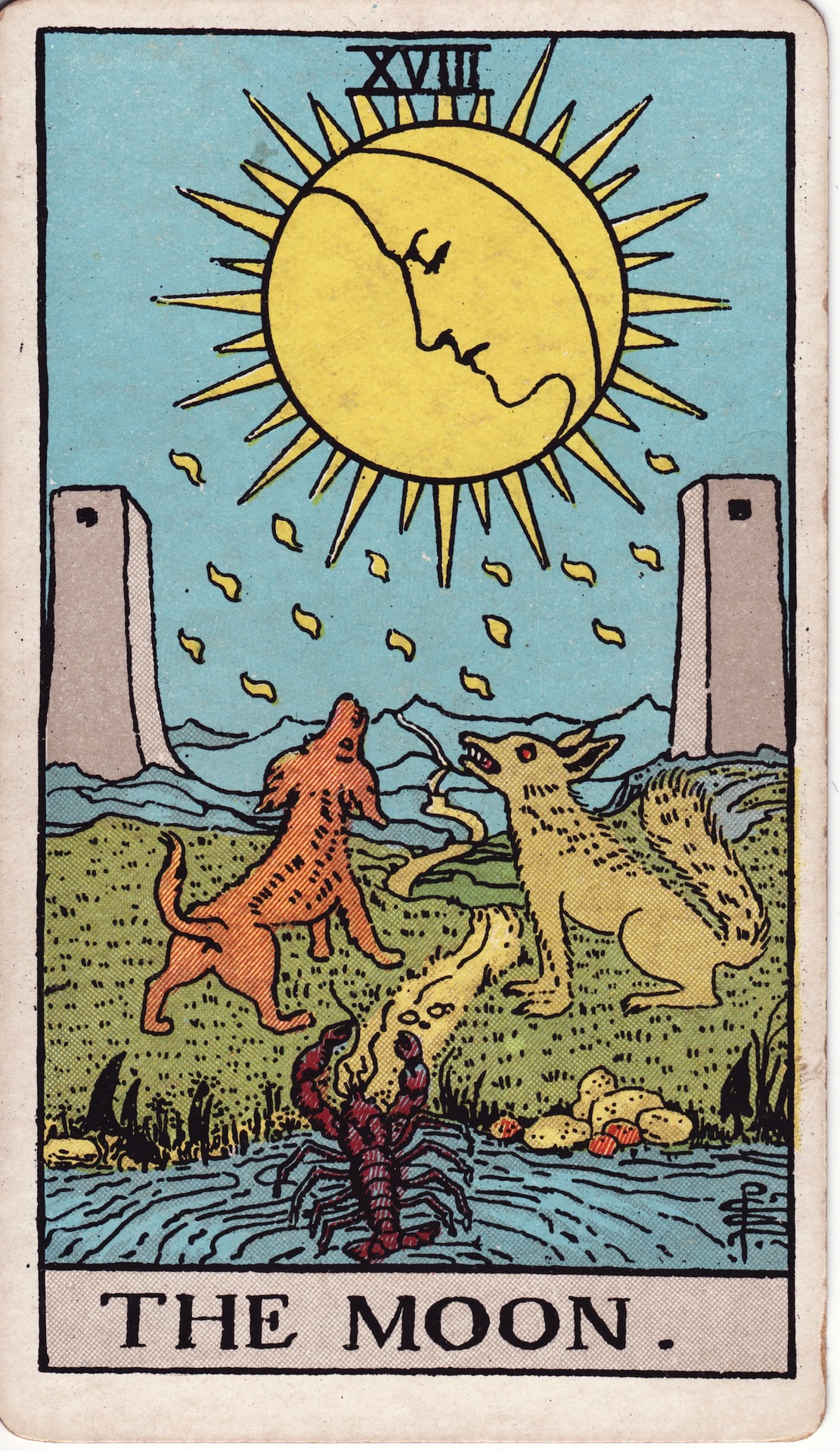 The Moon, card XVIII of the Rider-Waite tarot deck, 1909