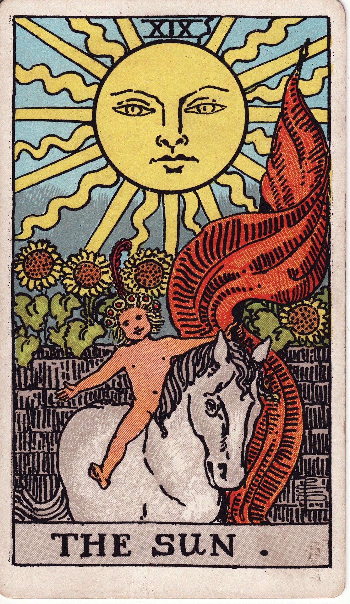 The Sun, card XIX of the Rider-Waite tarot deck, 1909